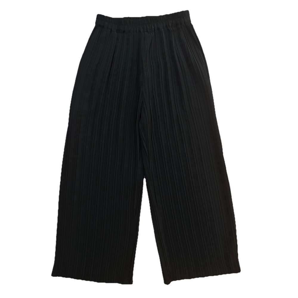 Babette Black Pleated Elastic Waist Wide Leg Pants Size Large EUC